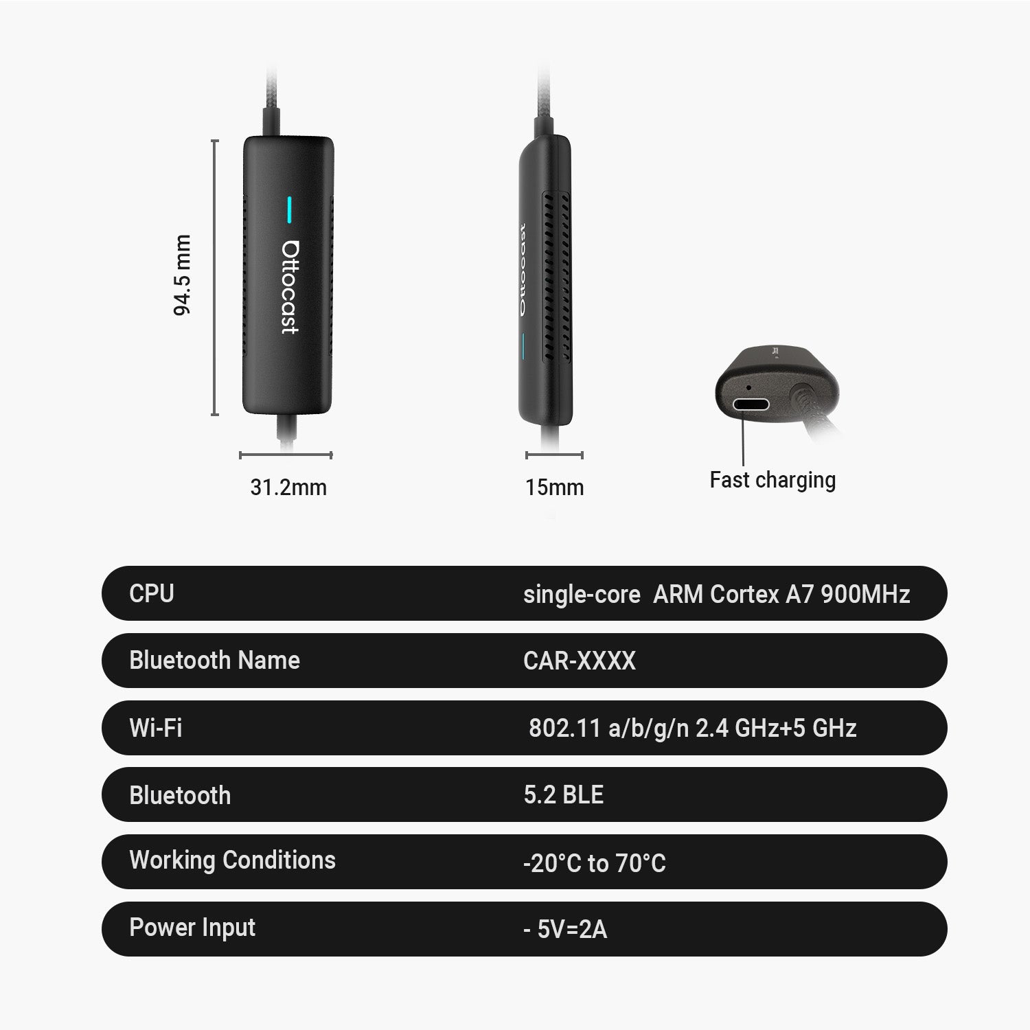 Adaptateur CarPlay sans fil Ottocast® Mirror Touch