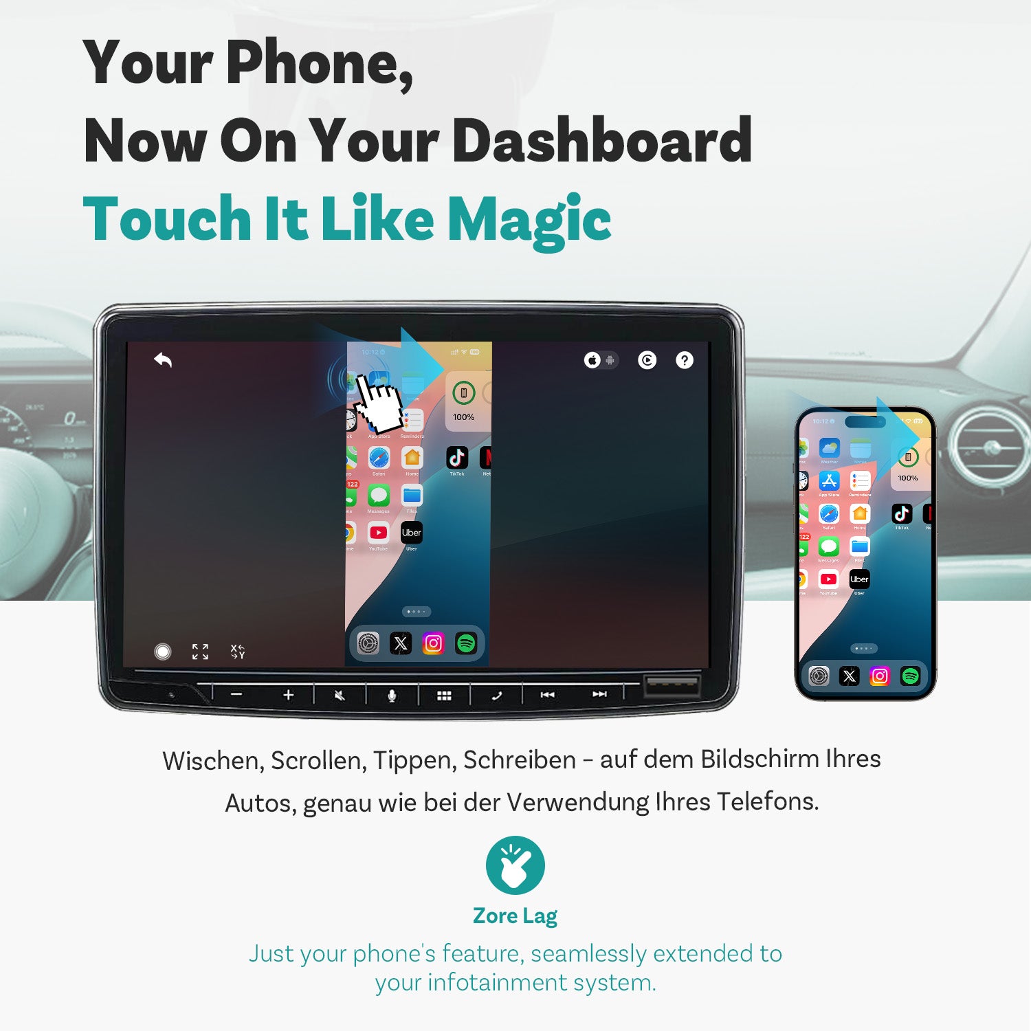 Adaptateur CarPlay sans fil Ottocast® Mirror Touch