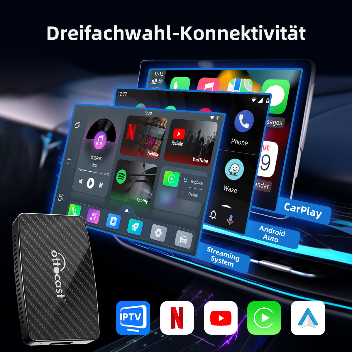 Adaptateur tout-en-un sans fil Ottocast® CarPlay/Android Auto