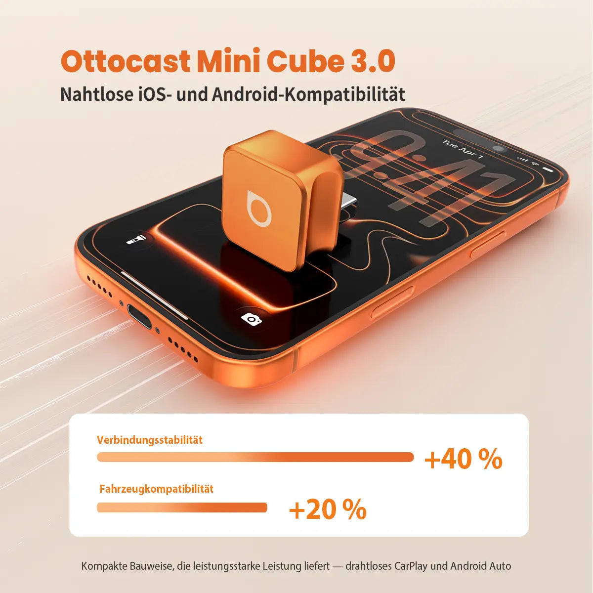 Ottocast® Mini Cube 3.0 Wireless CarPlay und Android Auto Adapter