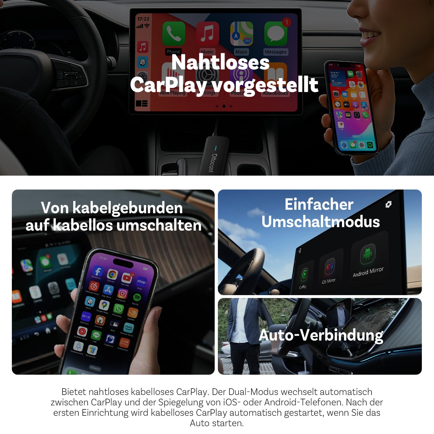 Ottocast® Mirror Touch Wireless CarPlay Adapter