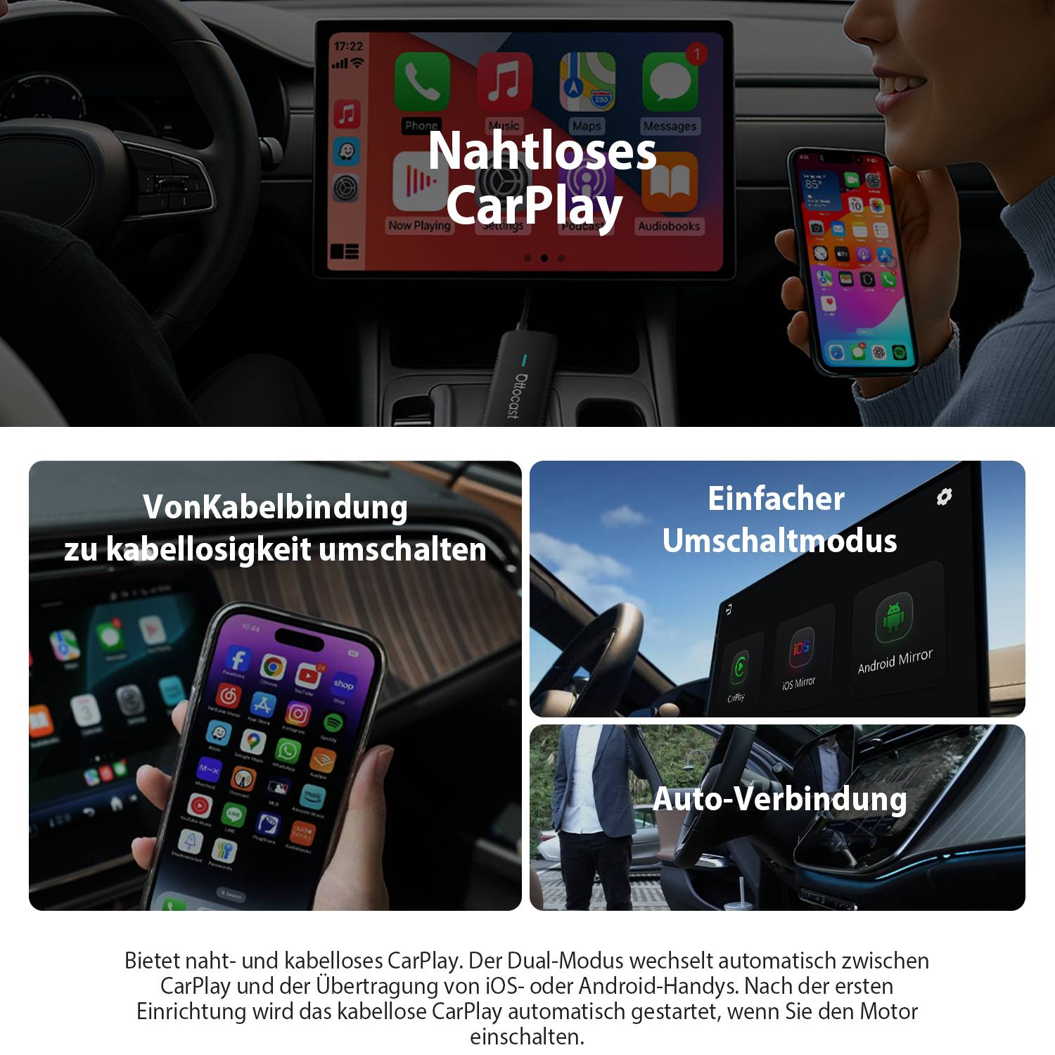 Ottocast® Mirror Touch Wireless CarPlay Adapter