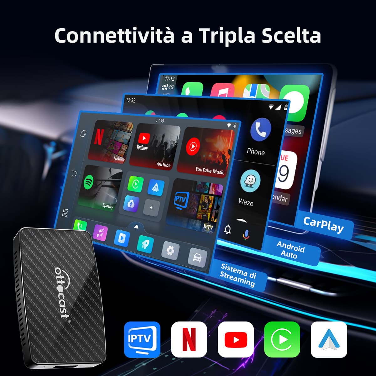 Ottocast® Play2Video Pro kabellose CarPlay/Android Auto Adapter
