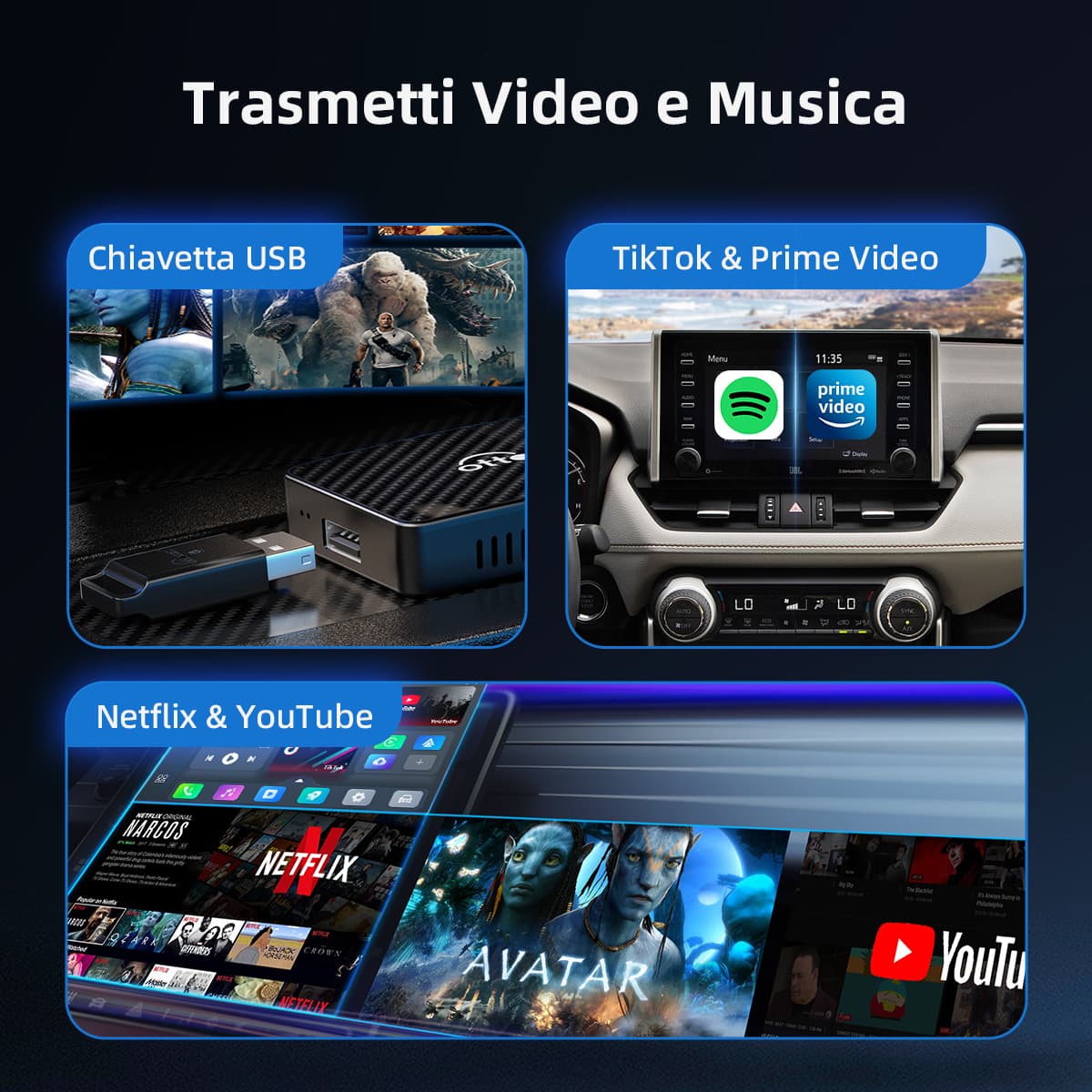 Ottocast® Play2Video Pro kabellose CarPlay/Android Auto Adapter
