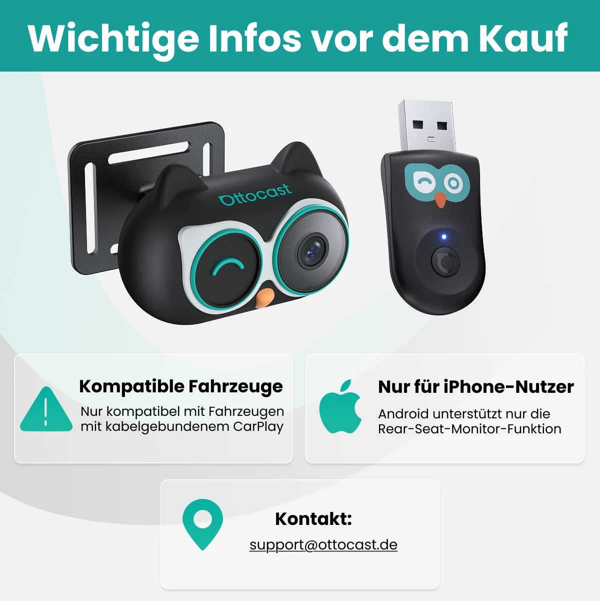 Ottocast® Cabin Care Owl Monitoring Wireless CarPlay Adapter