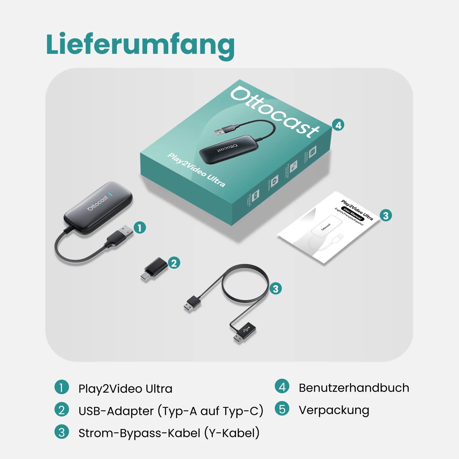 Ottocast® Play2Video Ultra All-in-1-Adapter mit App Hub