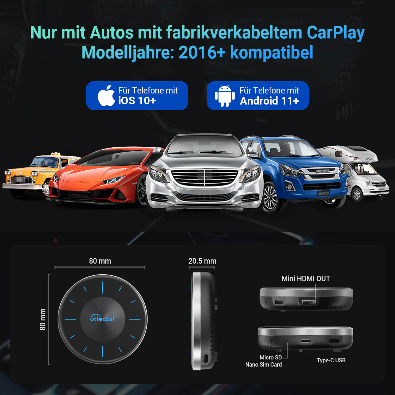 Ottocast-P3-AiBox-CarPlay-Android-Auto-NetfKompatibilitätlix-YouTube-12.0-Multimedia-system-