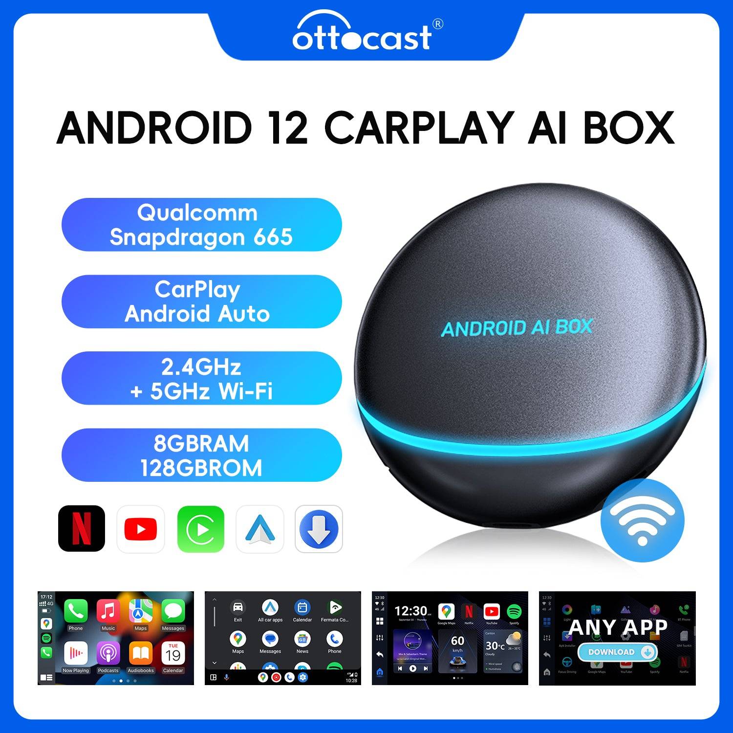 Ottocast® Picasou 3 Pro Android 12 CarPlay AI Box mit Netflix YouTube, 8GB+128GB - Ottocast Germany