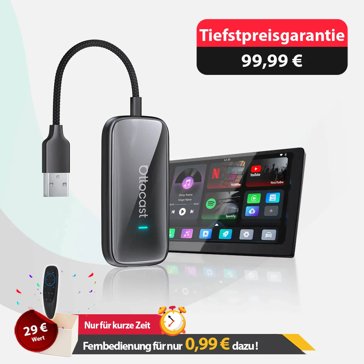 Adaptateur tout-en-un Ottocast® Play2Video Ultra avec App Hub