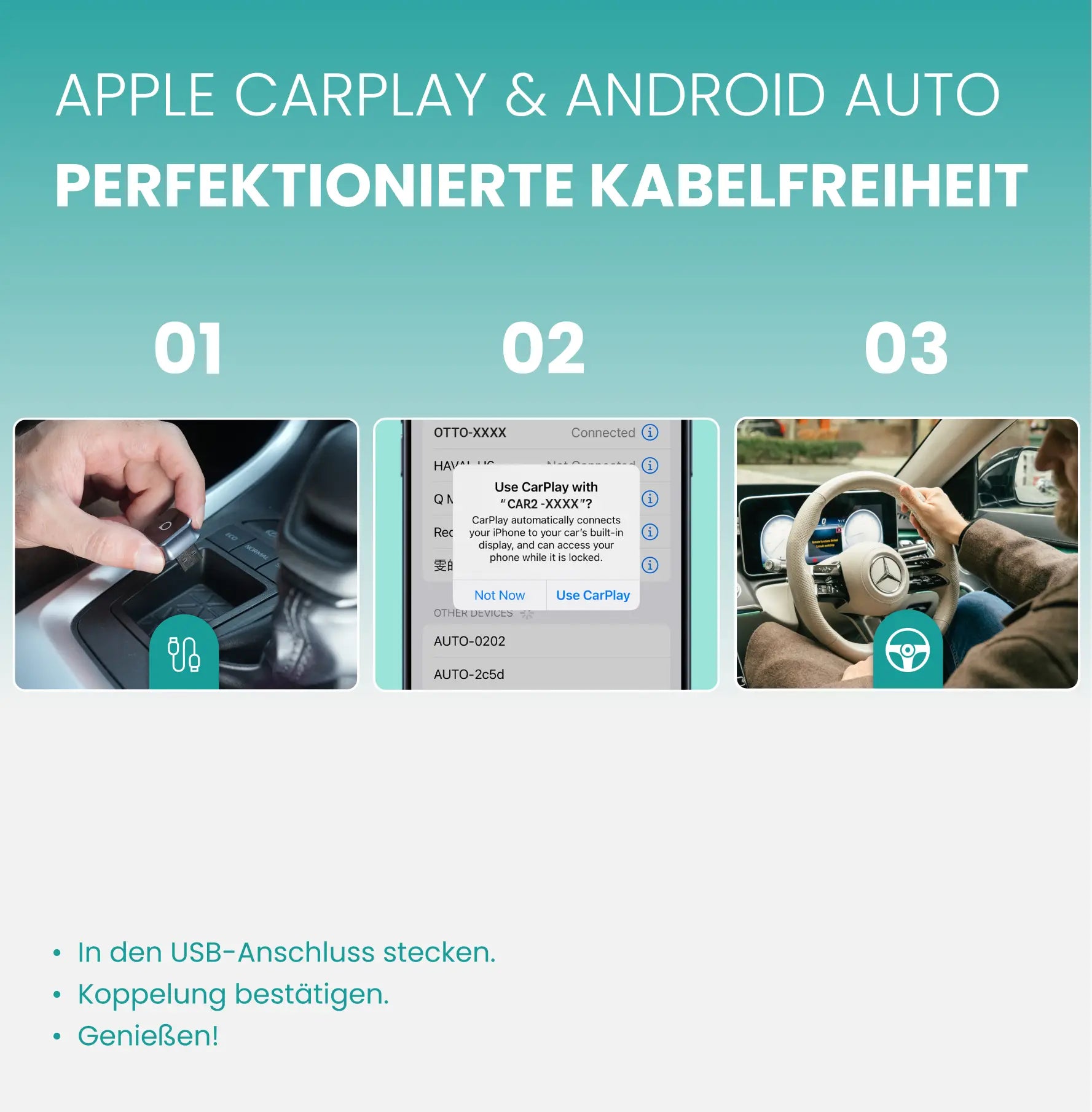 Ottocast® Mini Cube 3.0 Wireless CarPlay und Android Auto Adapter