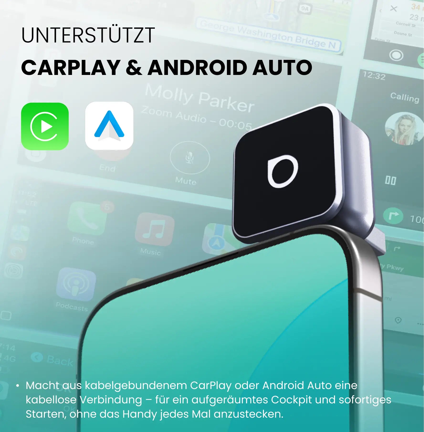 Ottocast® Mini Cube 3.0 Wireless CarPlay und Android Auto Adapter