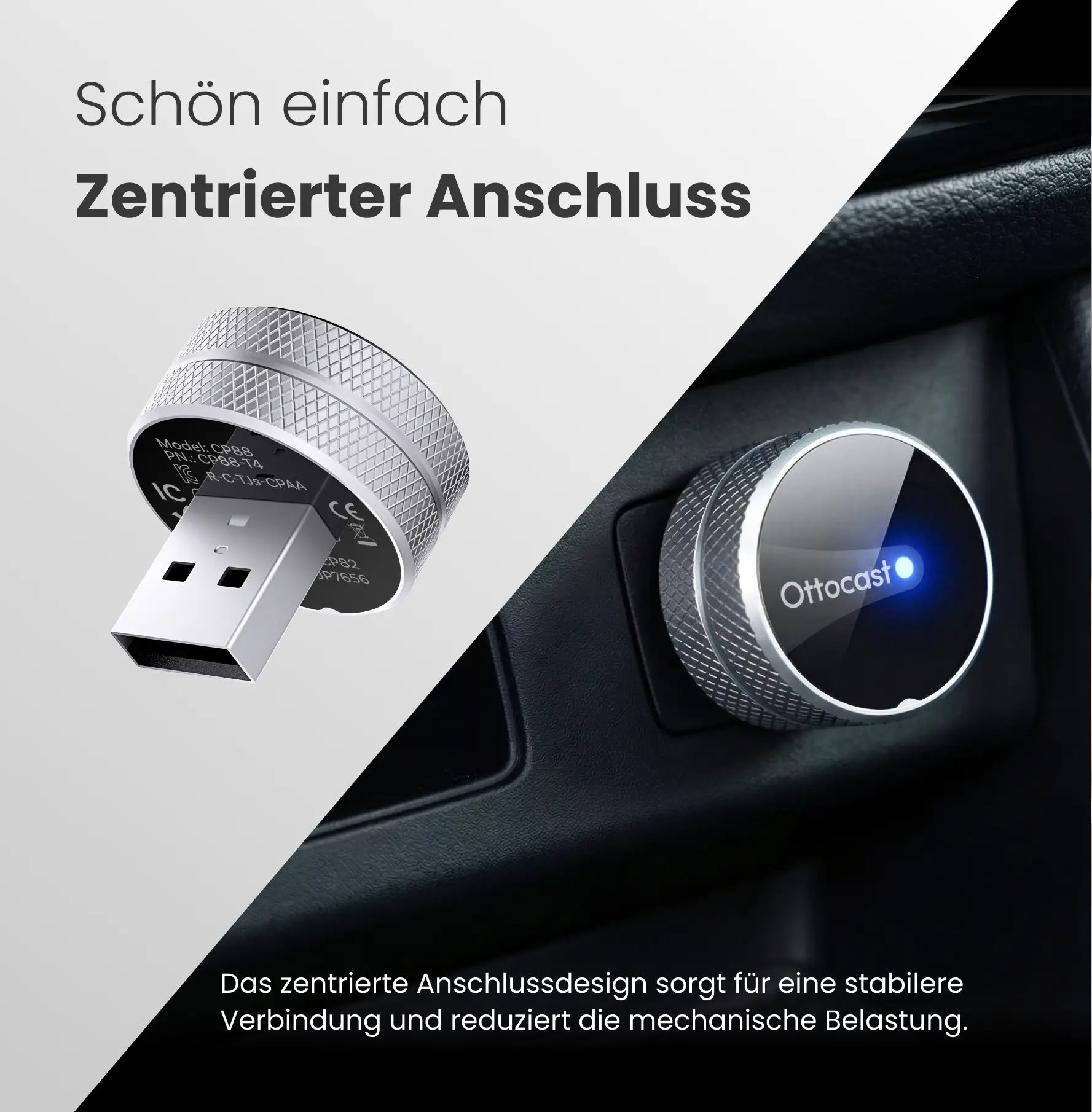 Ottocast® Mini Tube Wireless CarPlay und Android Auto Adapter