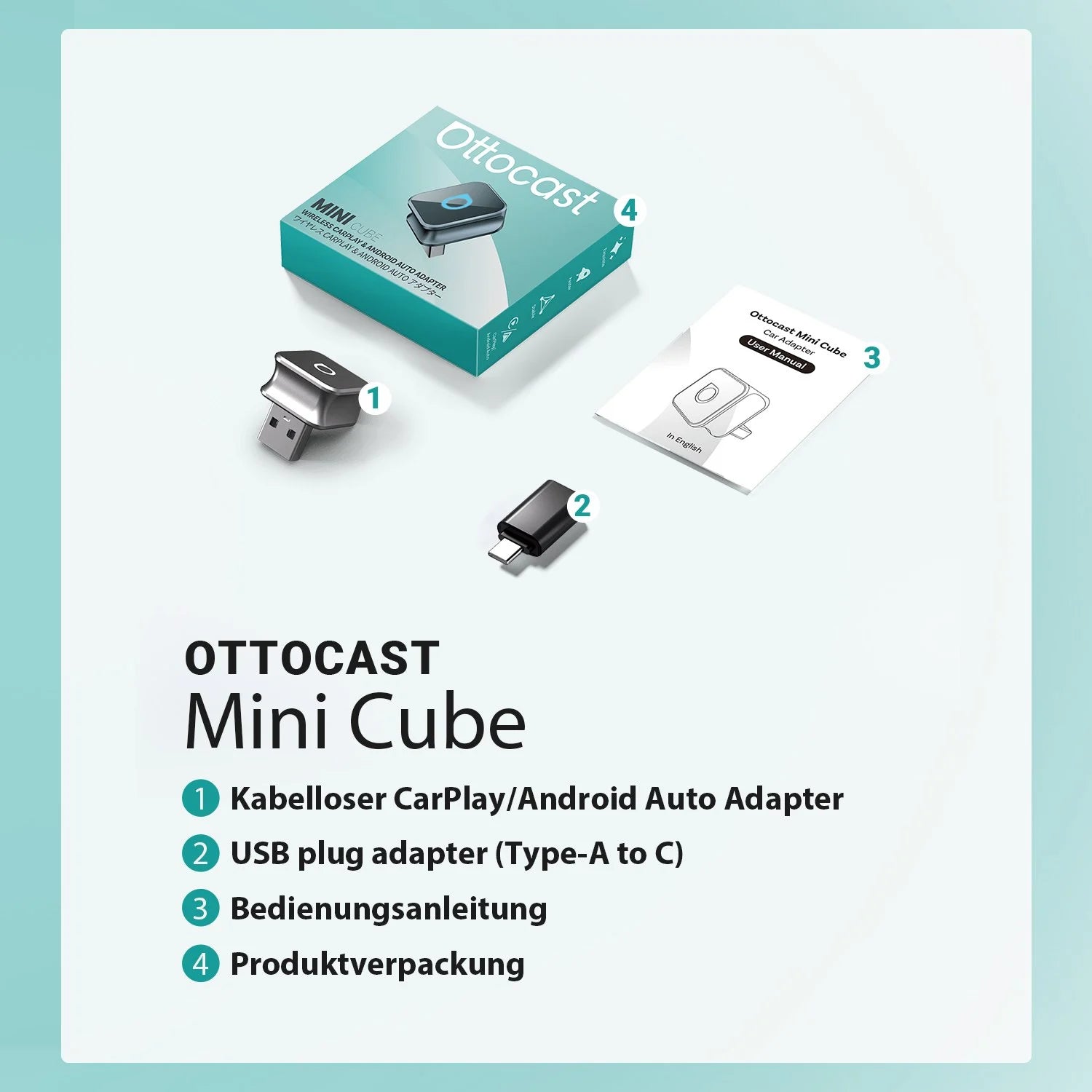 Ottocast® Mini Cube 3.0 Wireless CarPlay Und Android Auto Adapter