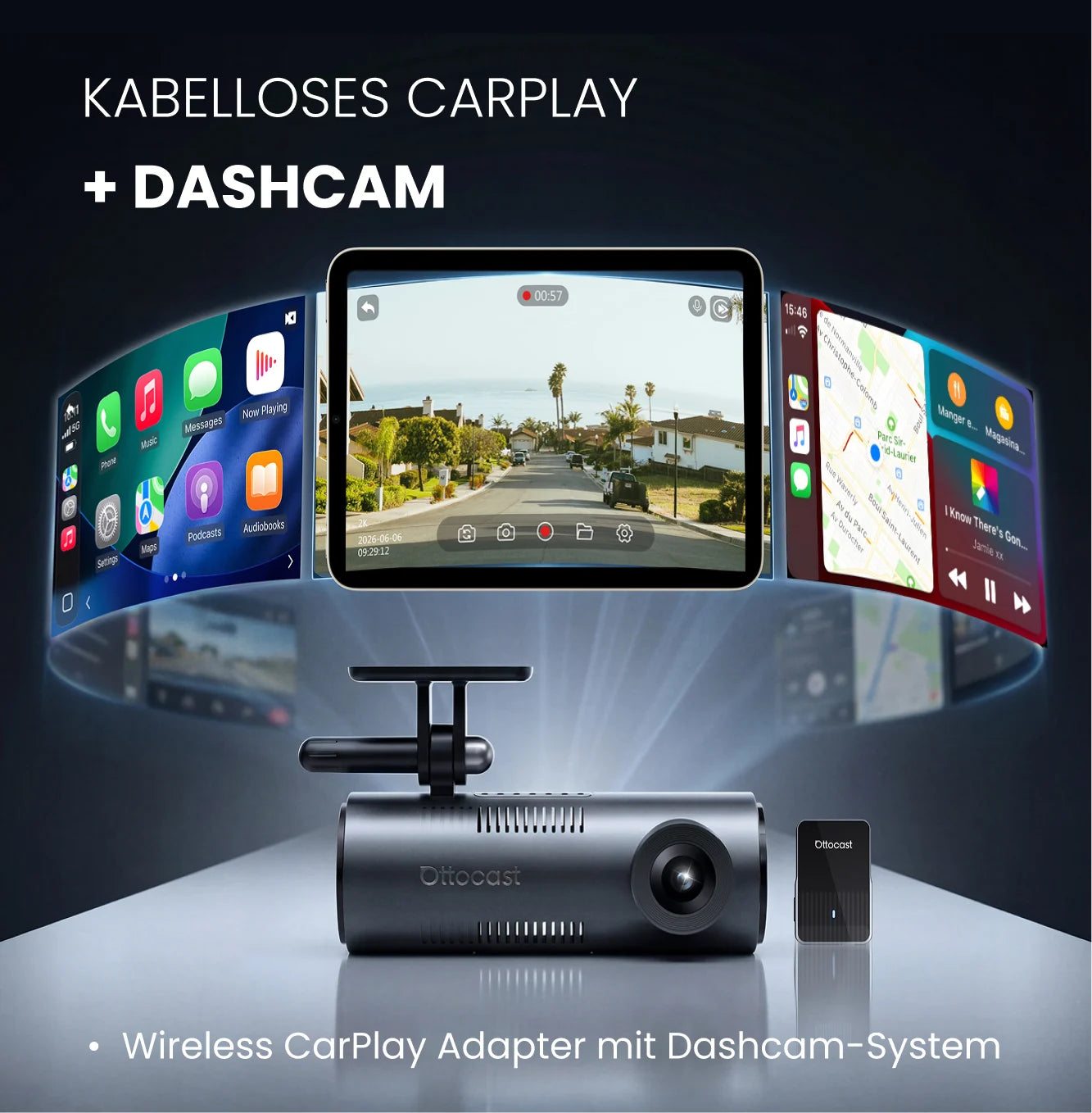 OttoSafe Cam 2-in-1 Dash Cam & Wireless CarPlay Adapter