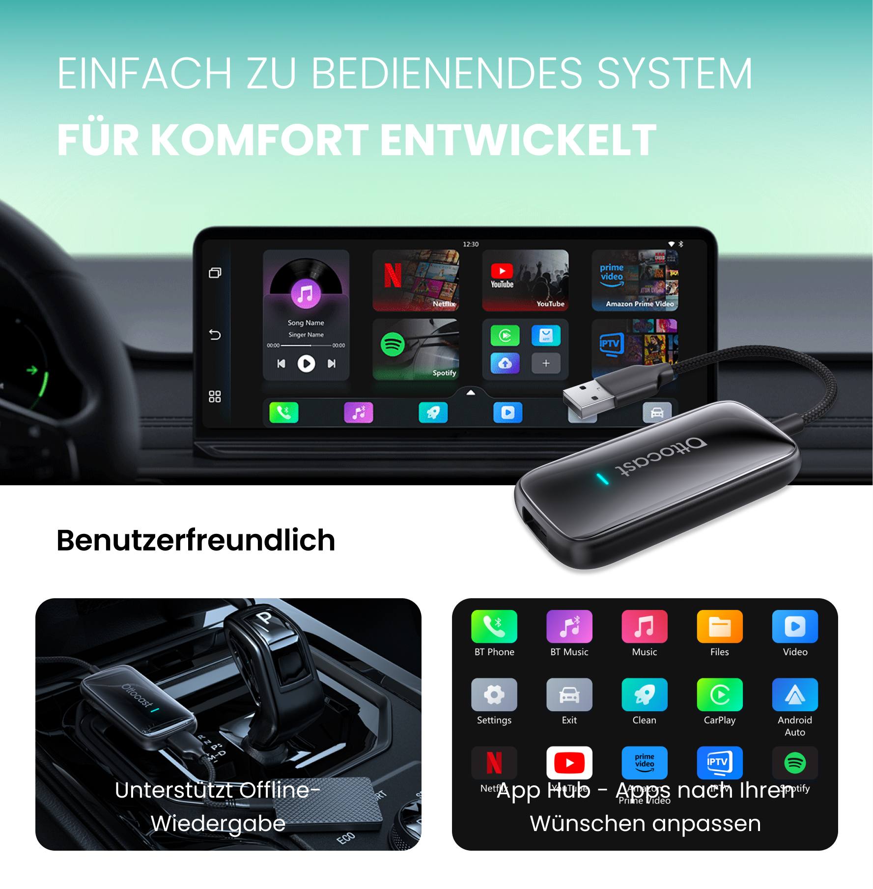 Ottocast® Play2Video Ultra All-in-1-Adapter mit App Hub