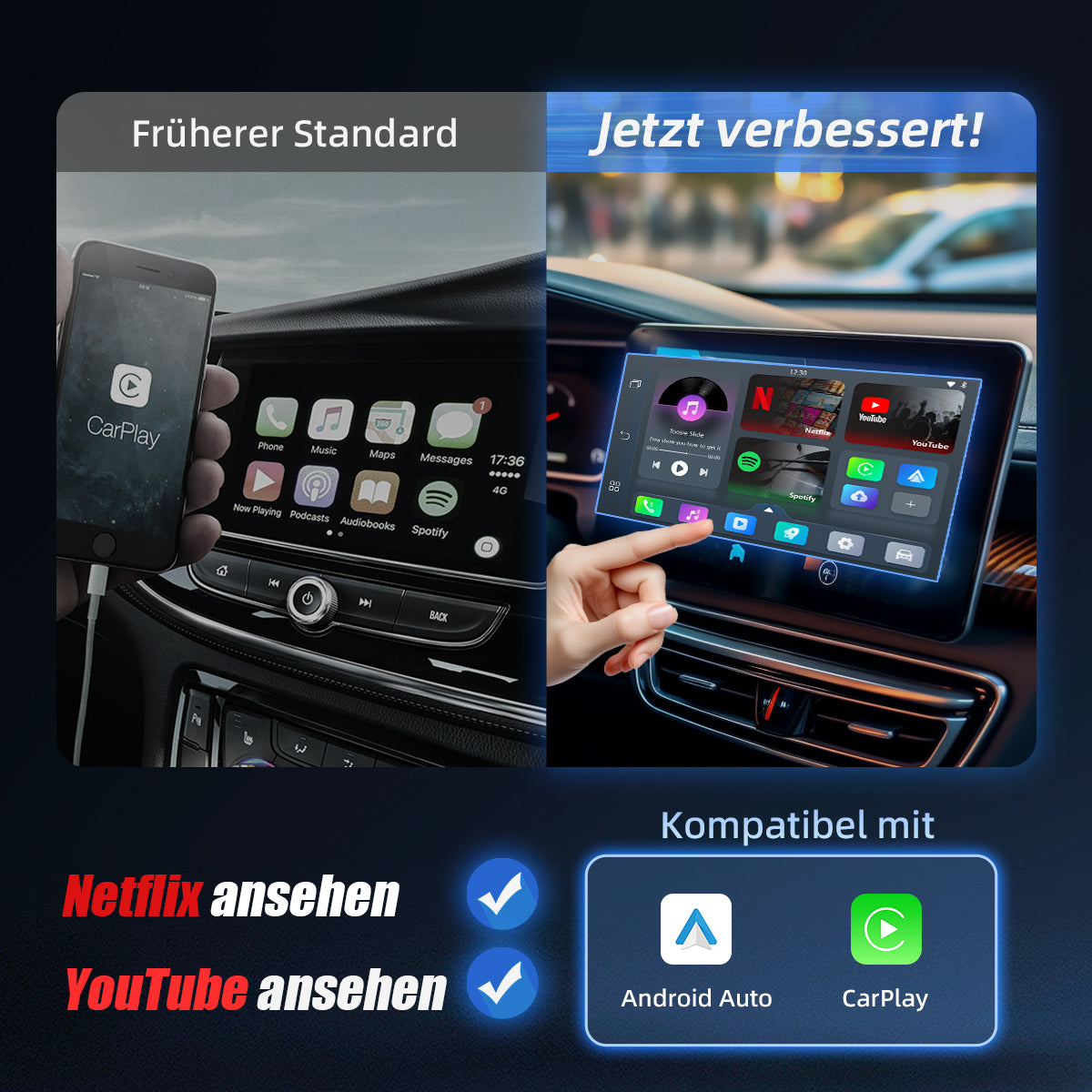 Play2Video Wireless CarPlay/ Android Auto all-in-one adapter, support Netflix and YouTube