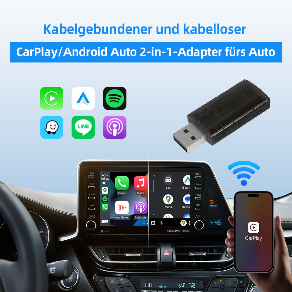 (🆕Brandneu! Eins ist zwei wert!) Ottocast® Mini Wireless 2-in-1 CarPlay Und Android Auto Adapter