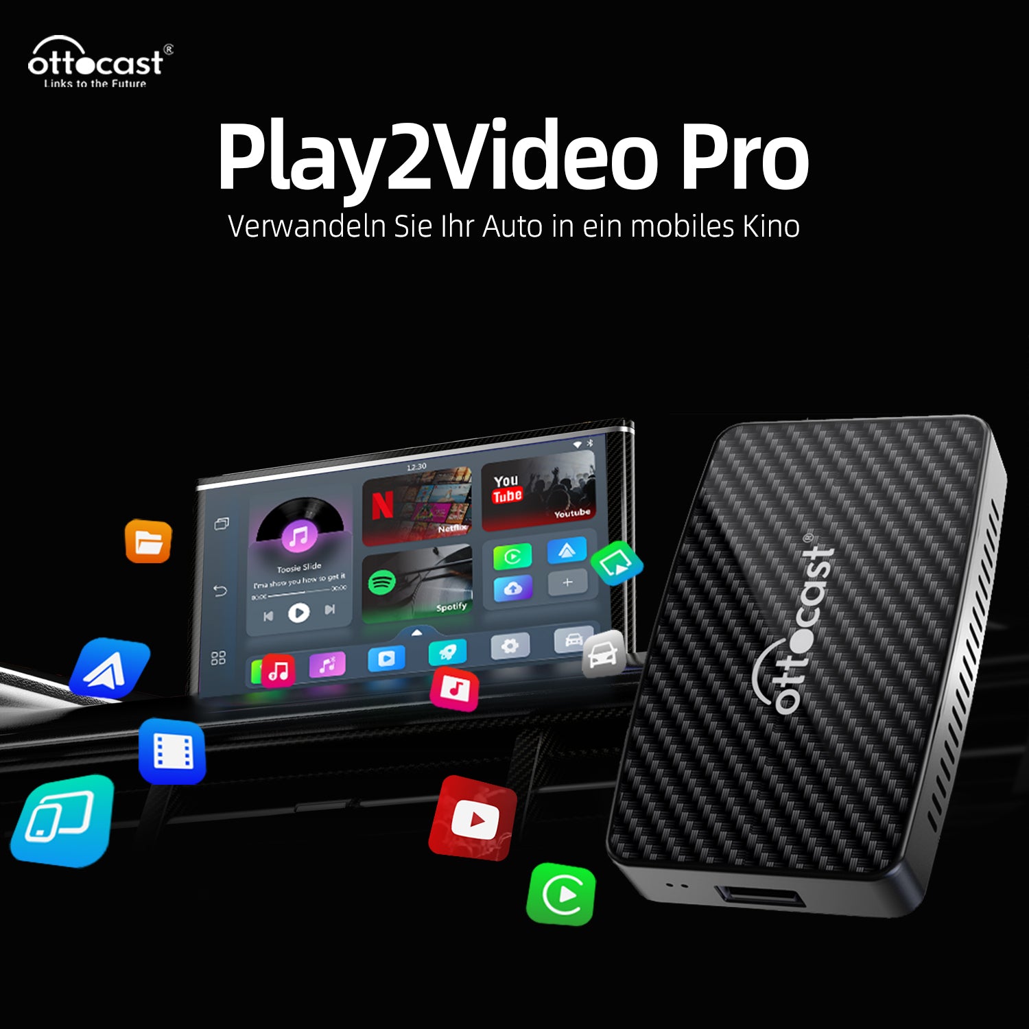 Play2Video Wireless CarPlay/ Android Auto all-in-one adapter, support Netflix and YouTube