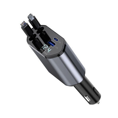 4-in-1 Kfz-Ladegerät mit ausziehbarem Kabel