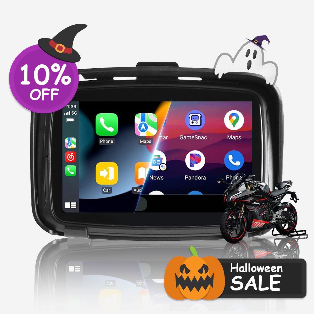 Ottocast® CarPlay Lite C5 Motorcycle GPS Wireless Carplay/Android Auto Waterproof Screen