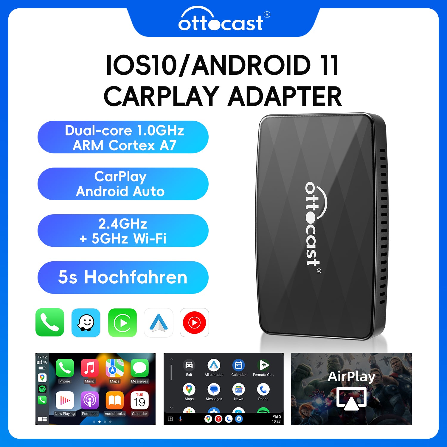 Ottoadapter MX Wireless CarPlay/Android Auto 3-in-1 adapter