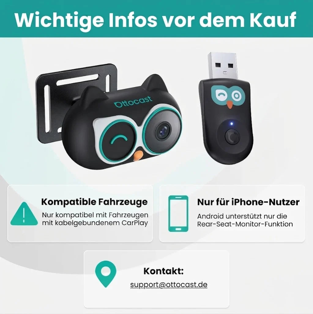 Ottocast® Cabin Care Owl Monitoring Wireless CarPlay Adapter