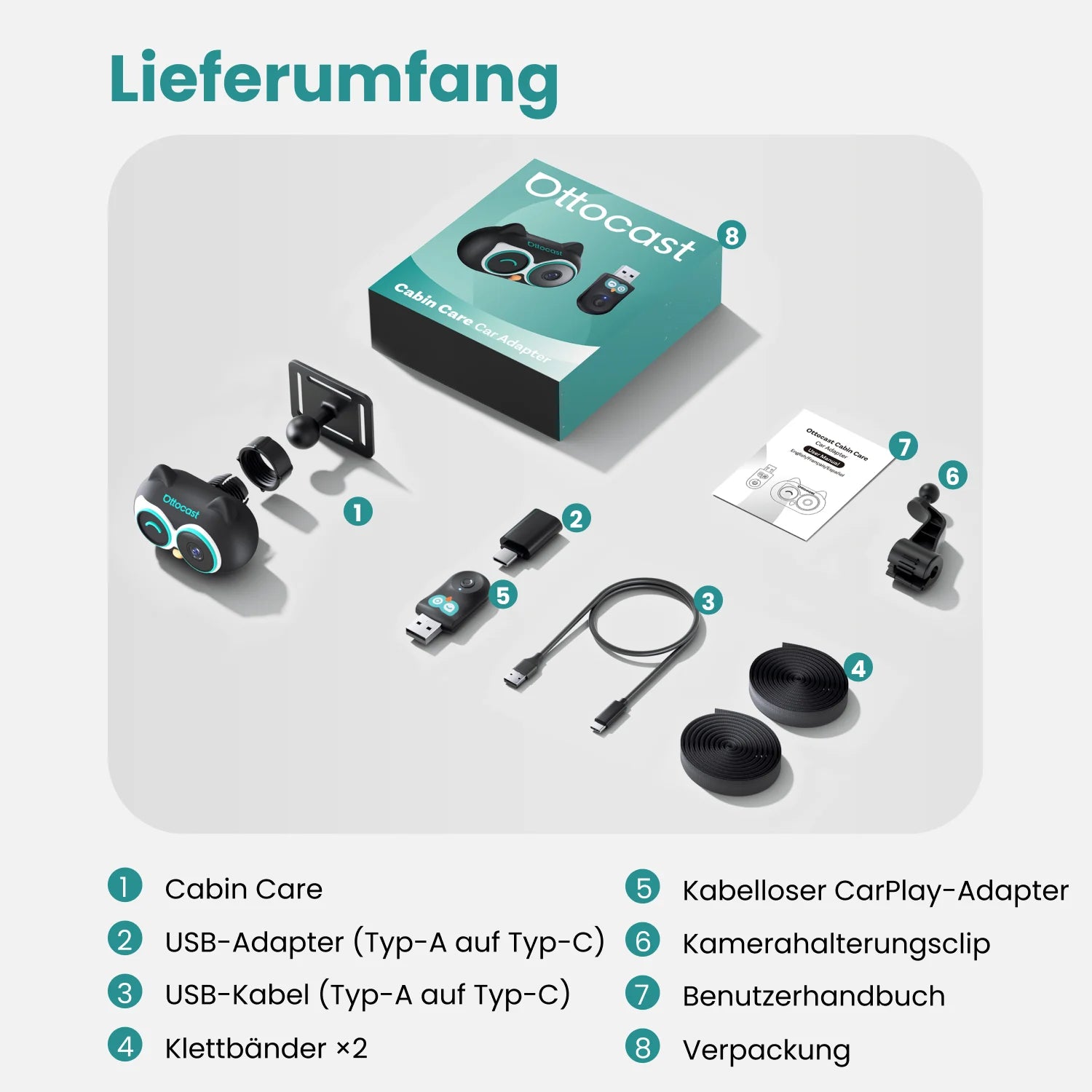 Adaptateur sans fil Ottocast® Cabin Care Owl Monitoring pour CarPlay