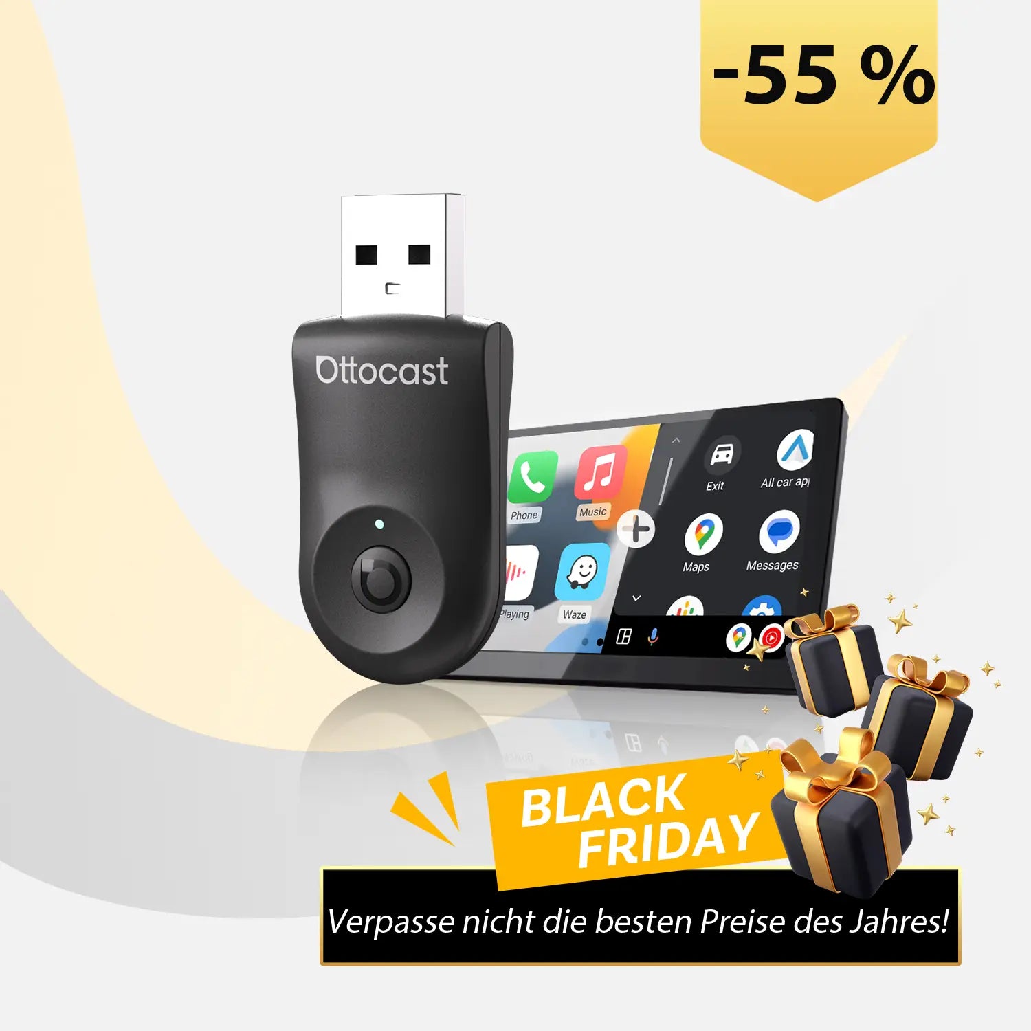 Ottocast® 2025 Mini Wireless CarPlay/Android Auto Adapter