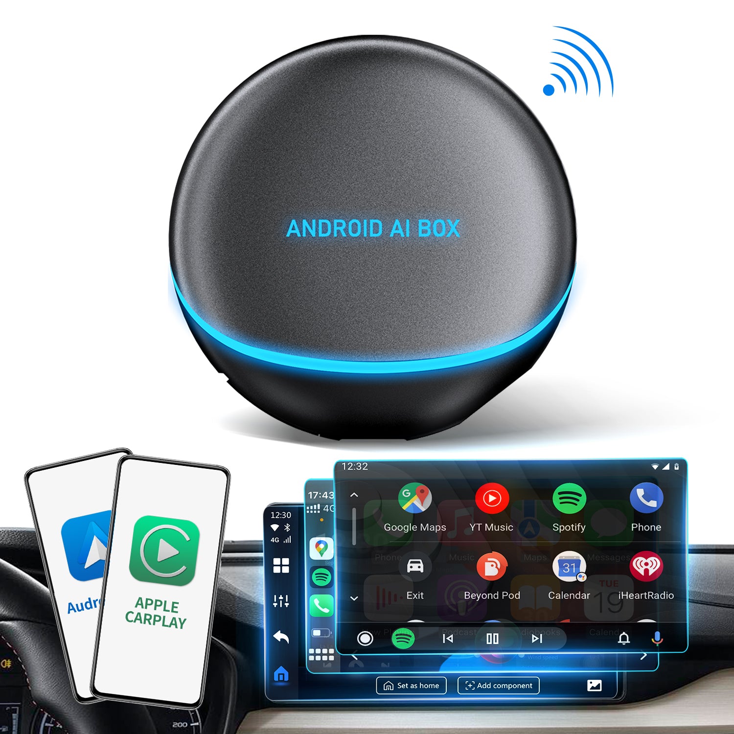 Ottocast® Picasou 3 Pro Android 12 CarPlay AI Box with Netflix YouTube, 8GB+128GB