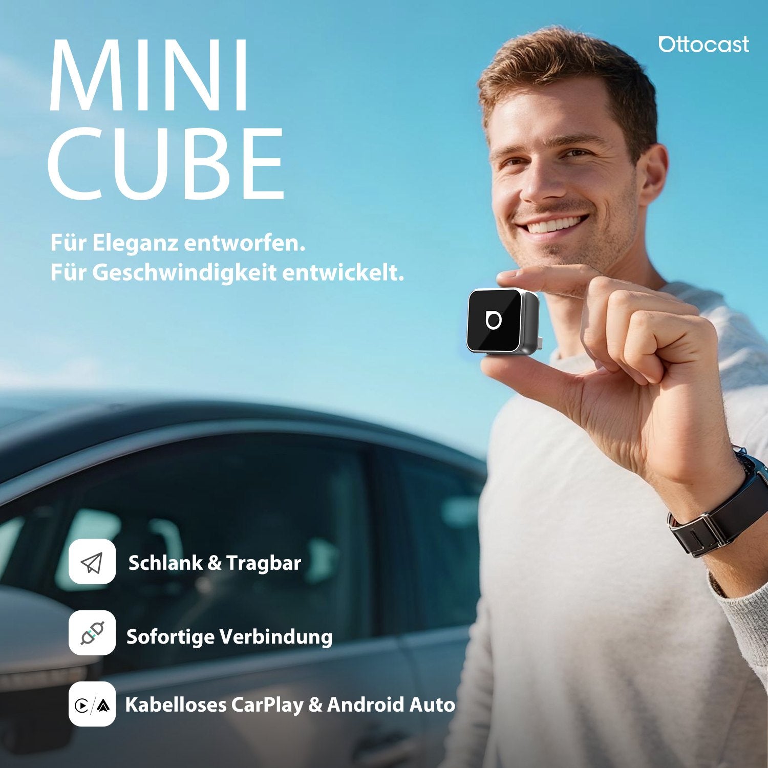 Ottocast® Mini Cube 3.0 Wireless CarPlay Und Android Auto Adapter