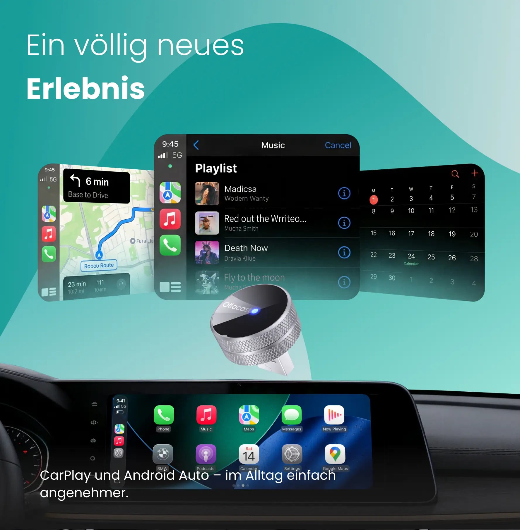 Ottocast® Mini Tube Wireless CarPlay und Android Auto Adapter
