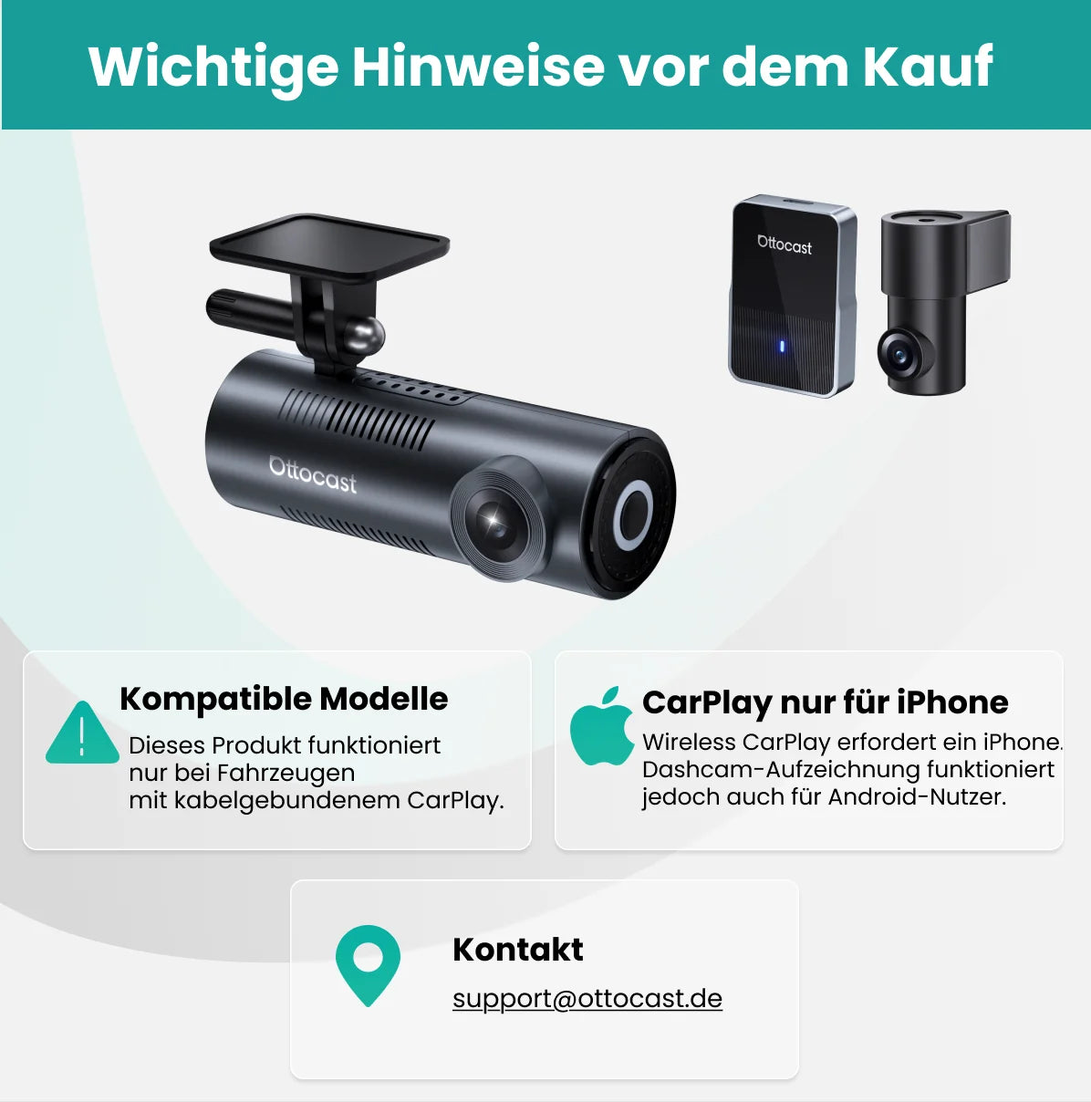 OttoSafe Cam 2-in-1 Dash Cam & Wireless CarPlay Adapter