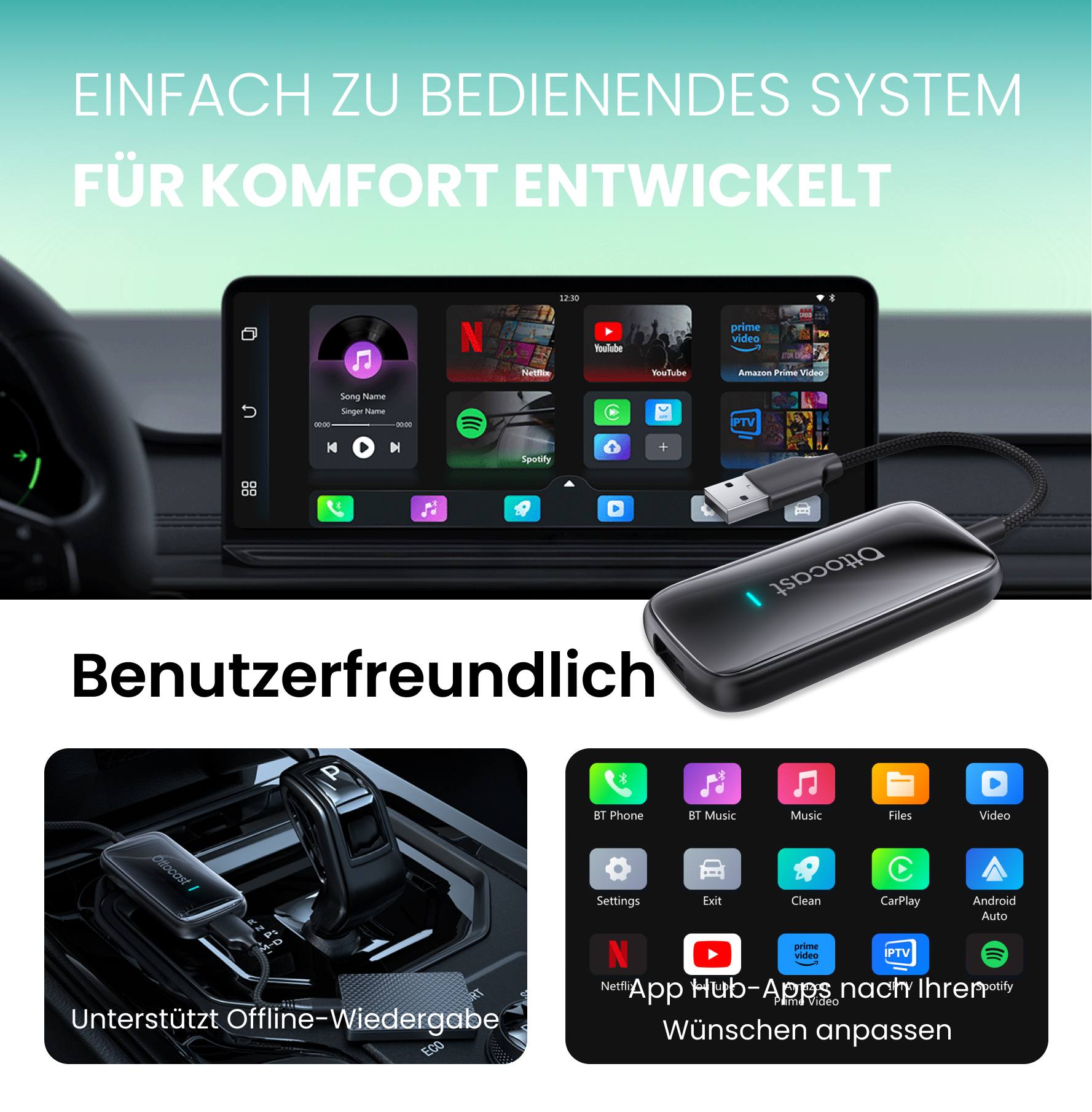 OTTOCAST® Play2Video Ultra Wireless CarPlay/Android Auto All-in-1 Adapter