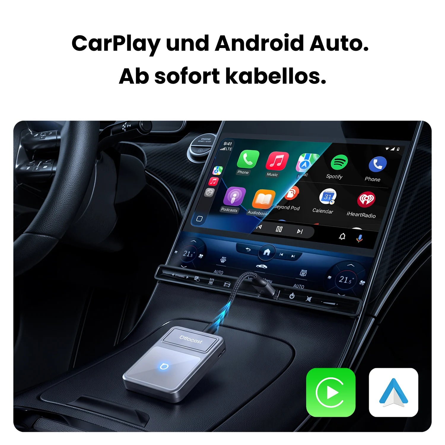 Ottocast® U2Air Edge Wireless CarPlay und Android Auto Adapter