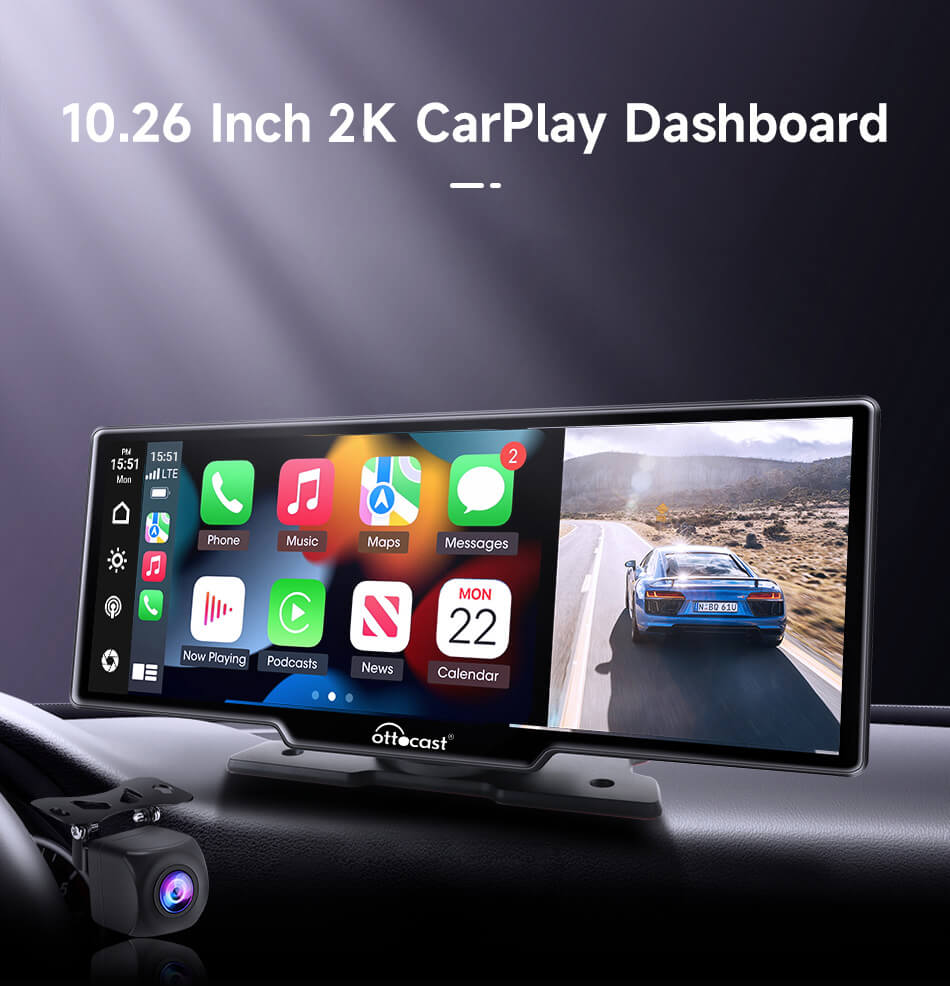 Ottocast® Tragbarer 10" Apple CarPlay & Android Auto Auto-Display-Bildschirm