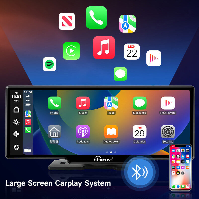 Portable 10" Apple CarPlay & Android Auto car display screen